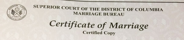 Certified Copy DC Marriage License